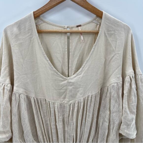 Free People Cream Linen Blend Boho Relaxed Fit Jumpsuit Size S Preppy Natural - Picture 6 of 16